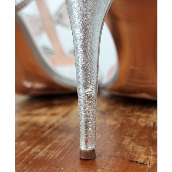 Womens Ted Baker Silver Bow Rose Gold Trim Heels Size 40 9.5 - Picture 9 of 11